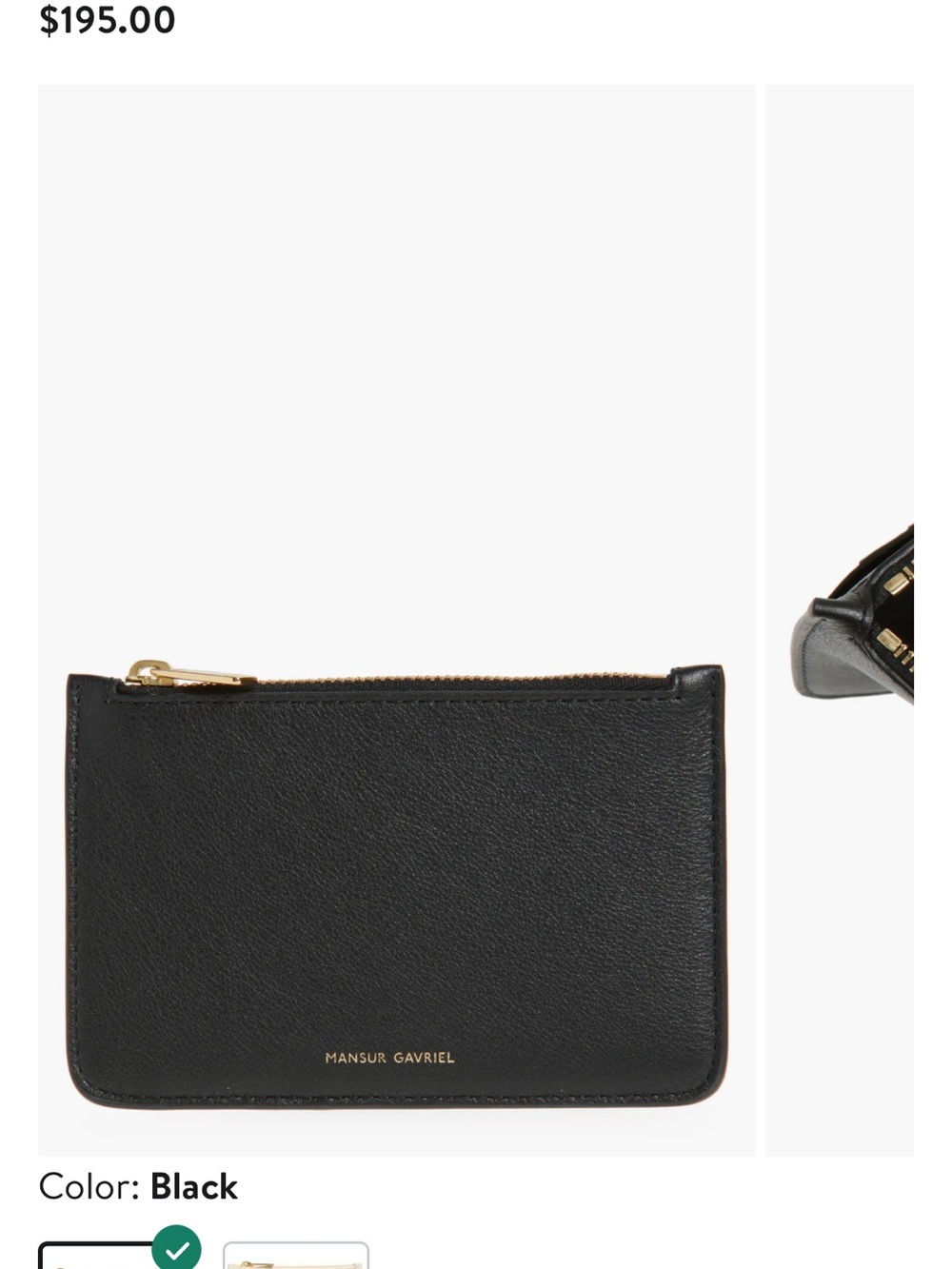 Mansur Gavriel Leather Zip Card Holder (Black with Gold Hardware) - Picture 3 of 5